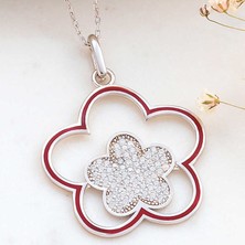 Stil Love ​gümüş Çiçek Desenli Kadın Kolye