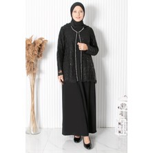 Modaviki Dantelli Pul Payet Detay Abiye Siyah MDA2311