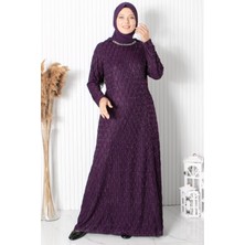 Modaviki Taş Işleme Detaylı Simli Abiye Mürdüm MDA2232