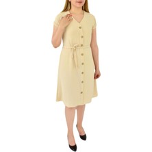 Woow Kadın Dügmeli Ayrobin Kısa Kol Elbise BGL-ST03031