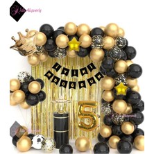 Bkmc Gold ve Siyah Renkli Yıldızlı Yaş Balonlu Zinciri Doğum Günü Seti Iyi Ki Doğdun Doğum Günü Süsü