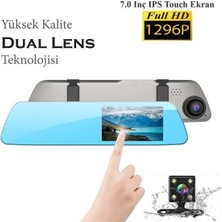 Joyecar 7 Inç Dikiz Ayna, Araç Içi Kamera IPS Dokunmatik Ekran Dual Lens Full Hd