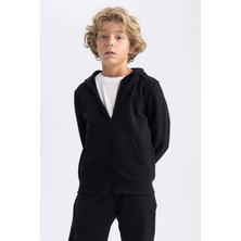 DeFacto Erkek Çocuk Siyah Kapüşonlu Pike Okul Hırkası X5844A623AU