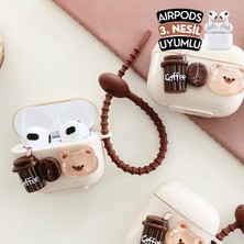 Ewec Airpods 3.nesil Uyumlu Ayıcık ve Kahve Kulaklık Kılıfı, Darbe Emici Sevimli Premium Kılıf