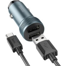 Polhammobile Polham 12/24V Çift USB Girişli 1 Metre Type C Kablolu Araç Şarjı, Ultra Hızlı ve Akım Korumalı Araç Şarjı