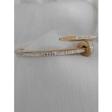 Lola Jewelry Luxury Steel Gold Renk Zirkon Taşlı Mineli Çivi Çelik Bileklik