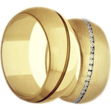 Gümüşcüm Lines Modeli Altın Kaplama Bay Gümüş Alyans