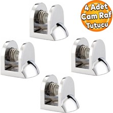 Badem10 Tırnak Lüx Metal Cam Raf Tutucu Cam Etejer Menteşesi Krom Metal Vidalı 12 mm (4 Adet)