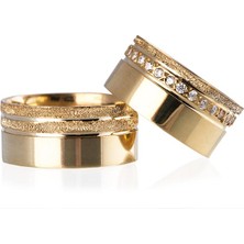 Gümüşcüm Nepal Gümüş Alyans Modeli Altın Kaplama Taşlı Bay Alyans