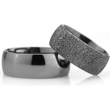 Gümüşcüm Siyah Bombeli 8mm Bay Gümüş Alyans Nişan Yüzüğü