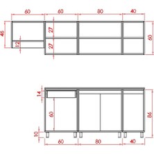 Visas Concept 240 Cm Hıgh Gloss Kapak-Beyaz-Mürdüm- Bugra Hazır Mutfak Dolabı- Aspiratör Modüllü