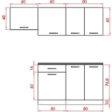 Visas Concept 200 cm Pınar Hazır Mutfak Dolabı - Aspiratör Modüllü - Beyaz-Antrasit (TEZGAH DAHİL)