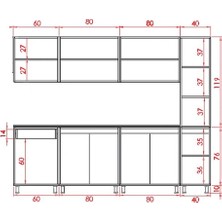 Visas Concept 260 Cm Beyaz-Atlantik Çam- Nergis Hazır Mutfak Dolabı-Kiler Modüllü