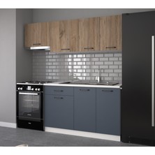 Visas Concept 200 cm Damla Hazır Mutfak Dolabı - Aspiratör Modüllü - Atlantik Çam - Antrasit (TEZGAH DAHİL)
