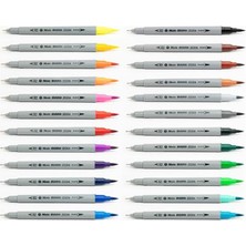 Masis Fineliner Kalem Çift Yönlü 24 Renk 1 Paket Fırça Uç ve Fineliner Brushpen 24LÜ Keçe Uçlu Kalem Kalın Ince Keçeli Kalem