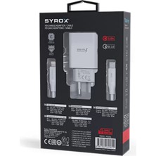 Syrox 20W 3.0A Adaptör PD20L Şarj Aleti 3.0A PD20W Type-C To Lightning Kablo Set Halinde Beyaz