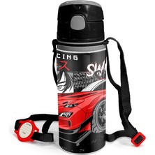 Yaygan Coral High Kids Siyah Kırmızı Anime Araba Desenli Pipetli Alüminyum Matara 600 ml 11936
