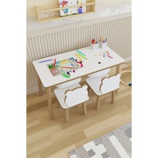 Pofitto Montessori Çocuk Masası-Oyun Masası-Aktivite Masası-Etkinlik Masası Takımı 2 Panda Sandalye