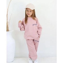 Yaren Kids Kız Çocuk Açık Pembe Unisex Soliday Club Baskılı Çocuk Eşofman Takımı - 3 Iplik Şardonlu Takım