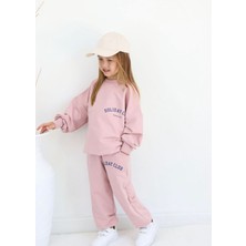 Yaren Kids Kız Çocuk Açık Pembe Unisex Soliday Club Baskılı Çocuk Eşofman Takımı - 3 Iplik Şardonlu Takım