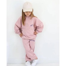 Yaren Kids Kız Çocuk Açık Pembe Unisex Soliday Club Baskılı Çocuk Eşofman Takımı - 3 Iplik Şardonlu Takım