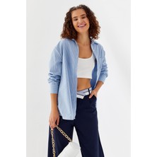 Nish&Chic Kadın Oversize Çizgili Gömlek