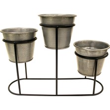 Herdekora Dekoratif Metal Standlı 3'lü Saksı Gümüş 38X29X13 Cm