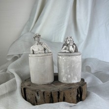 Oasis Decoration Vizon Eskitme David ve Cupid (Melek) 2'li Kapaklı Kutu Set, Dekoratif Beton Kutu