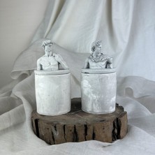 Oasis Decoration Gri Eskitme David ve Apollo 2'li Kapaklı Kutu Set, Dekoratif Beton Kutu