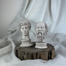 Oasis Decoration Vizon Eskitme Hermes ve Socrates 13 cm Büst 2'li Heykel Set Dekoratif Obje
