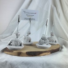 Oasis Decoration Gri Eskitme David, Venus, Apollo ve Cupid(Melek) Kaideli Heykel 4'lü Not Tutucu Set, Fotoğraf Tutucu