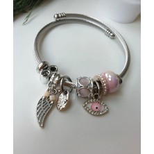 Vera Kadın Pandora Model Gözlü Charm Çelik Bileklik