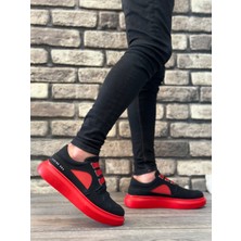 BOA BA0302 Boa Kalın Taban Bağcıksız Tarz Casual Siyah Kırmızı Erkek Ayakkabı