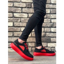 BOA BA0302 Boa Kalın Taban Bağcıksız Tarz Casual Siyah Kırmızı Erkek Ayakkabı