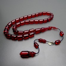 Tesbih Rüyası Kapsül Kesim Kan Kırmızısı Ateş Kehribar Tesbihi