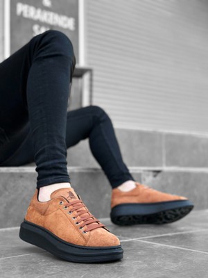 BOA BA0547 Boa Kalın Yüksek Taban Taba Siyah Süet Bağcıklı Spor Erkek Ayakkabı