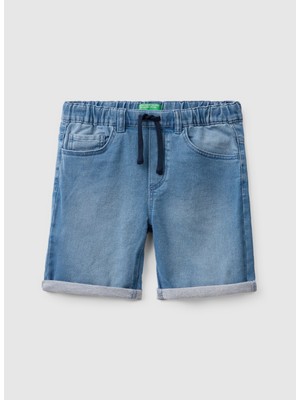 Benetton Bol Kesim Açık Mavi Erkek Çocuk Denim Şort 49BPC9015