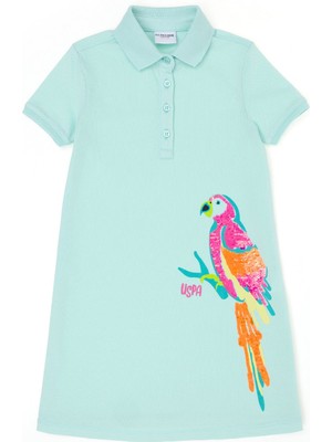 U.S. Polo Assn. Nakışlı Yeşil Kız Çocuk Polo T-Shirt Pembe