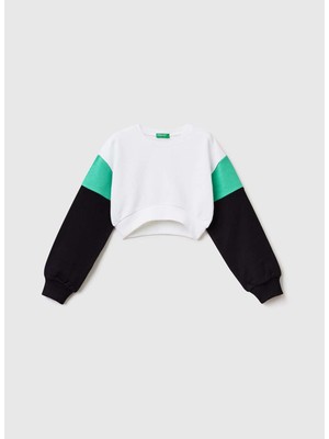 Benetton Düz Kız Çocuk Beyaz Sweatshırt 3J68C10AR