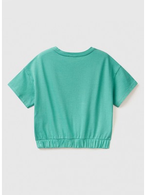 Benetton Baskılı Yeşil Kız Çocuk T-Shirt 3096C10BA