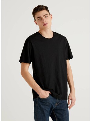 Benetton Bisiklet Yaka Siyah Erkek T-Shirt 123P3JE1J19A5