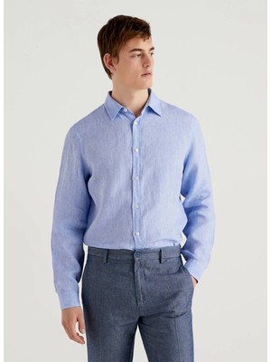 Benetton Normal Gömlek Yaka Mavi Erkek Gömlek 123P5BKU5QJG8