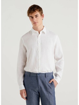 Benetton Normal Gömlek Yaka Beyaz Erkek Gömlek 123P5BKU5QJG8