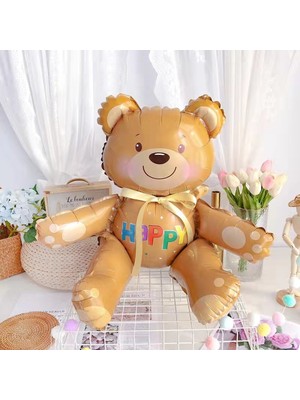 Rönesans Parti Happy Yazılı Oturan Ayı Folyo Balon 77X70 cm