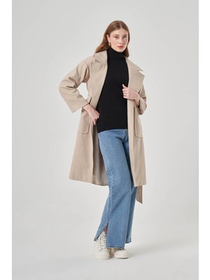 Basıc Kaşe Dokulu Bej Kaban