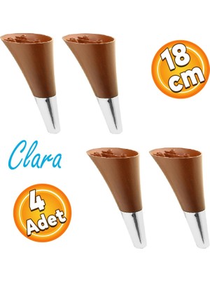 Badem10 Clara Mobilya Kanepe Sehpa Tv Ünitesi Baza Koltuk Ayağı Ahşap Desenli Ceviz Krom 18 cm (4 Adet)