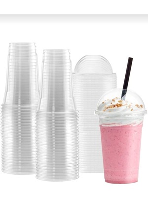 Miopack 350 cc Plastik Pet Limonata Milkshake Bardağı Kapaklı ve Pipetli 50L