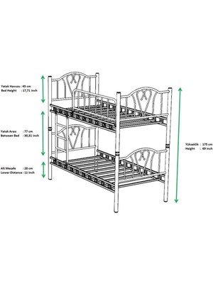 Hier Orkide Genç Çocuk Odası Metal Ranza ve Karyola 90X200 Yatak Ölçülü