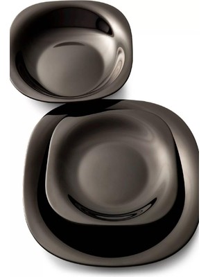 Luminarc Carine 24 Parça Siyah Yemek Seti 6 Kişilik Bone Malzeme Desenli Altıgen Tasarım