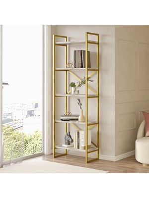 Yurudesign Voyage Gold Metal Kitaplık 5 Raflı 175CM Mermer Desen Vg3-Ge